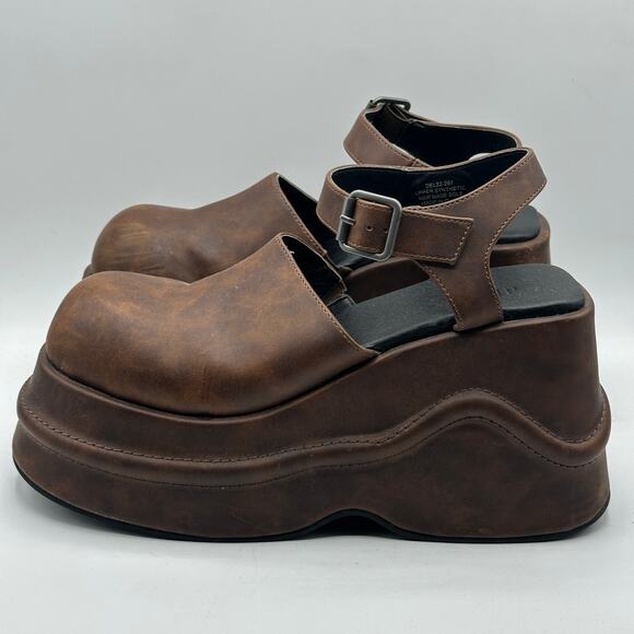 DELIAS x DOLLS KILL Catching Flights Platform Mules Brown Y2K 90s Sz 10 - Picture 4 of 9